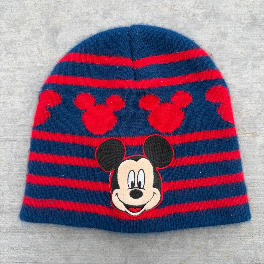 Disney Mickey Mouse Toddler Beanie Hat Blue Red Striped Knit Berkshire Fashions